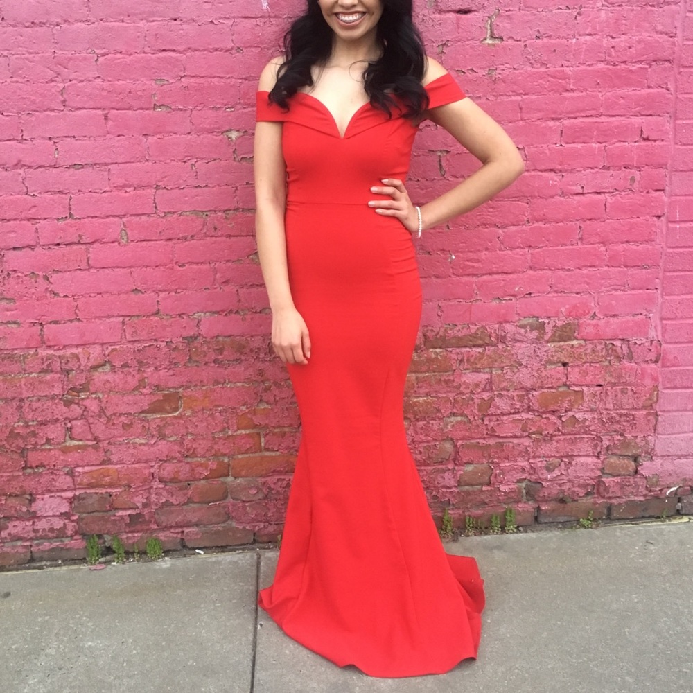 Red Off the Shoulder Evening Gown - Prom Dress - Picture 2 of 3